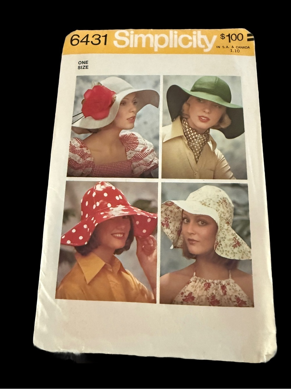 Vintage Simplicity Sewing Pattern 6431 Retro Wide Brim Hat Era 1970s - UNCUT